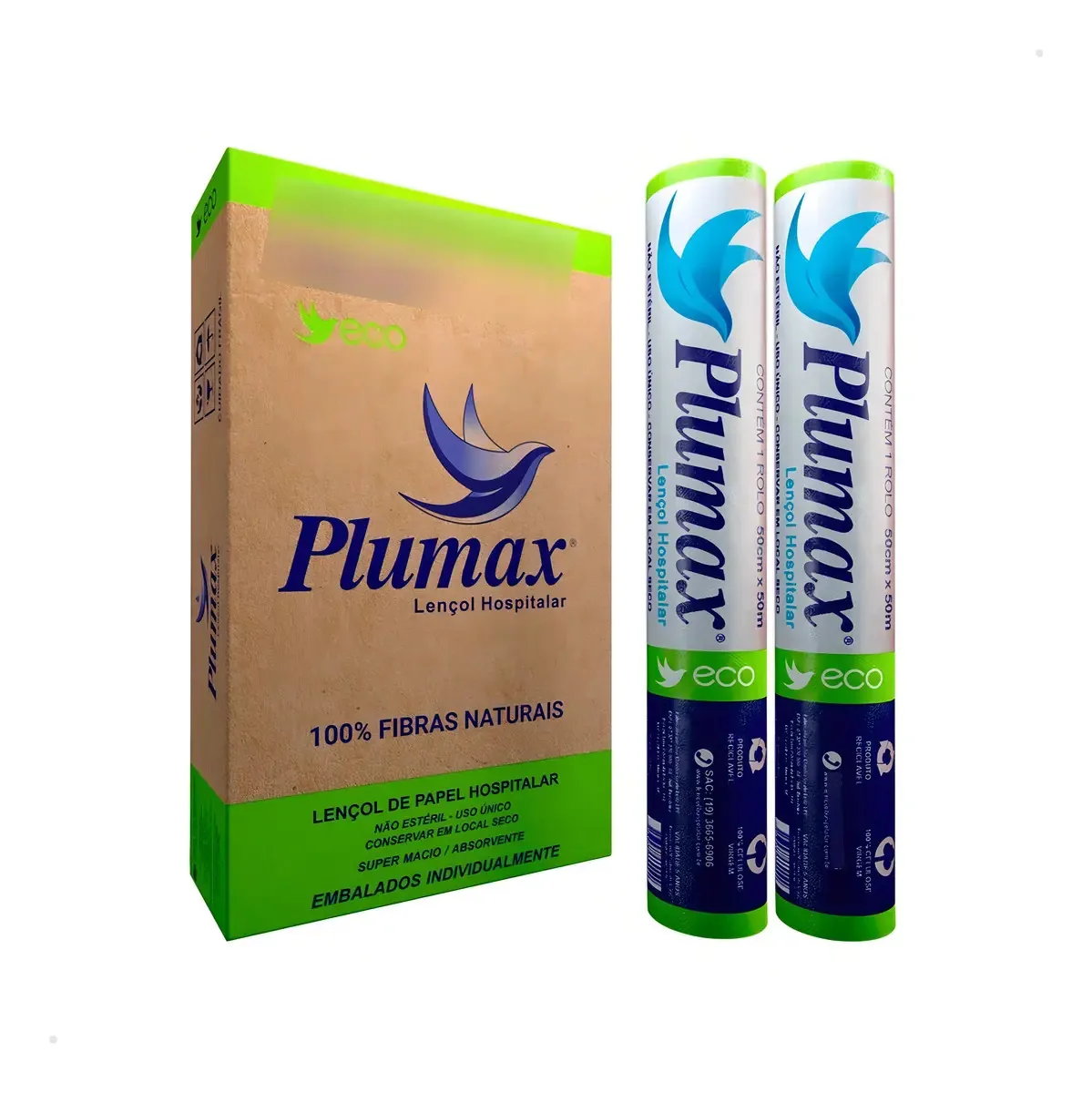 Papel Lençol Hospitalar 50 Cm X 70 Metros Eco Plumax 10 Rolo