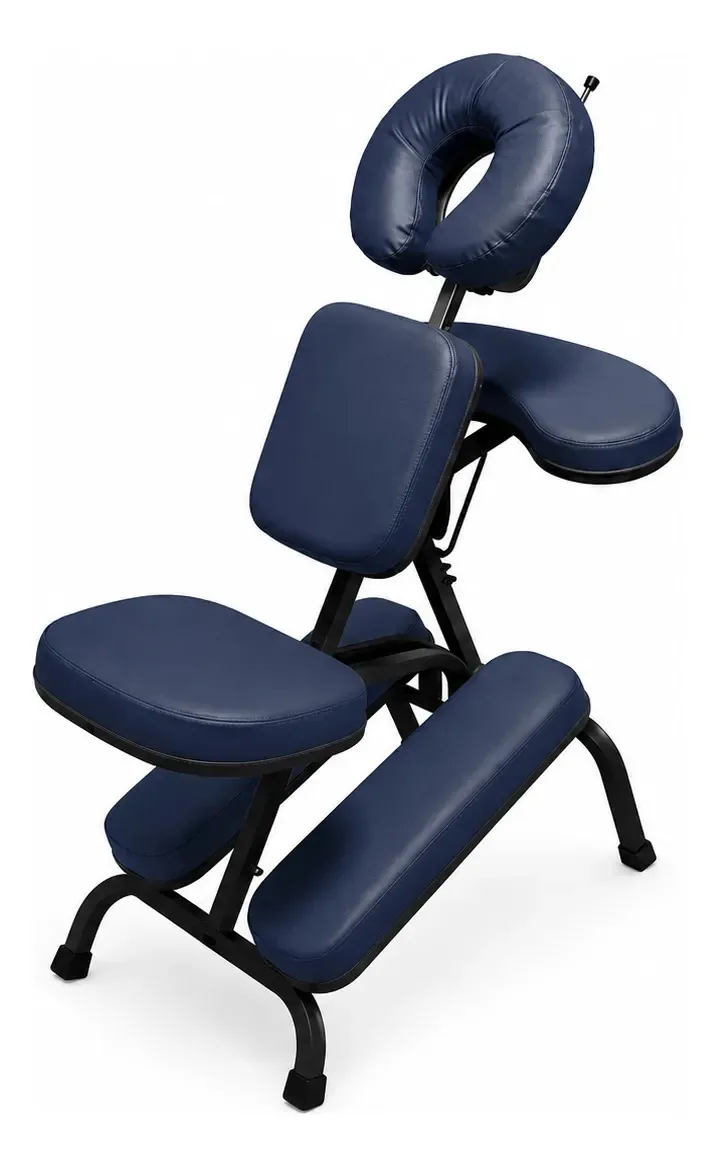 Cadeira de Massagem Portátil Legno Quick Azul Marinho Dobrável Aço Carbono