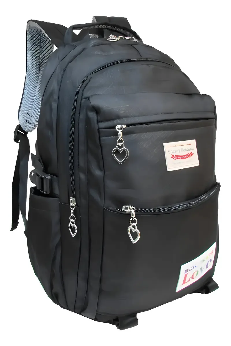 Mochila Feminina Escolar Trabalho Passeio Resistente Cor Preto Desenho Do Tecido Liso