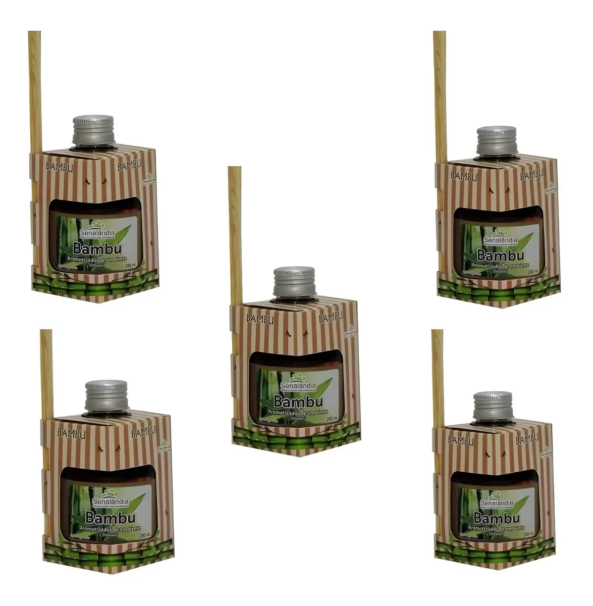 Kit Com 5 Difusores Aromatizante Varetas Perfuma Ambientes Aroma Bambu