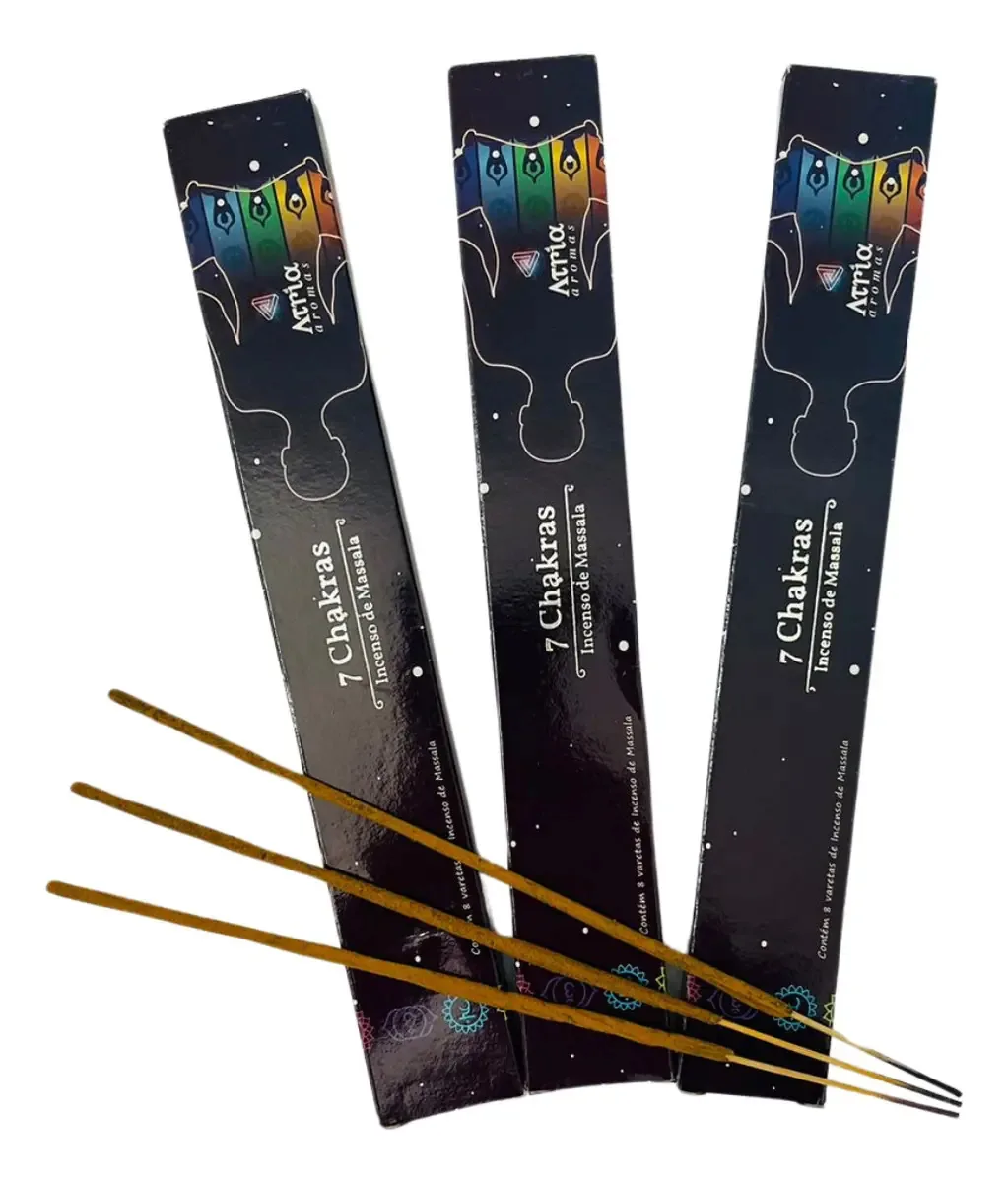 Kit com 3 Incensos Massala Indianos 7 Chakras para Relaxamento e Meditação