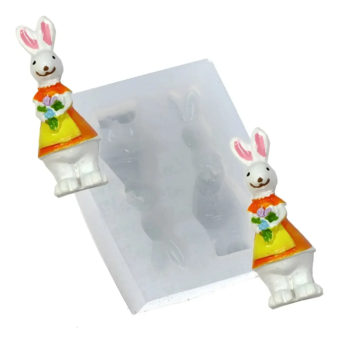 Molde De Silicone 030 - Dupla De Coelhos C/ Flores - Pascoa