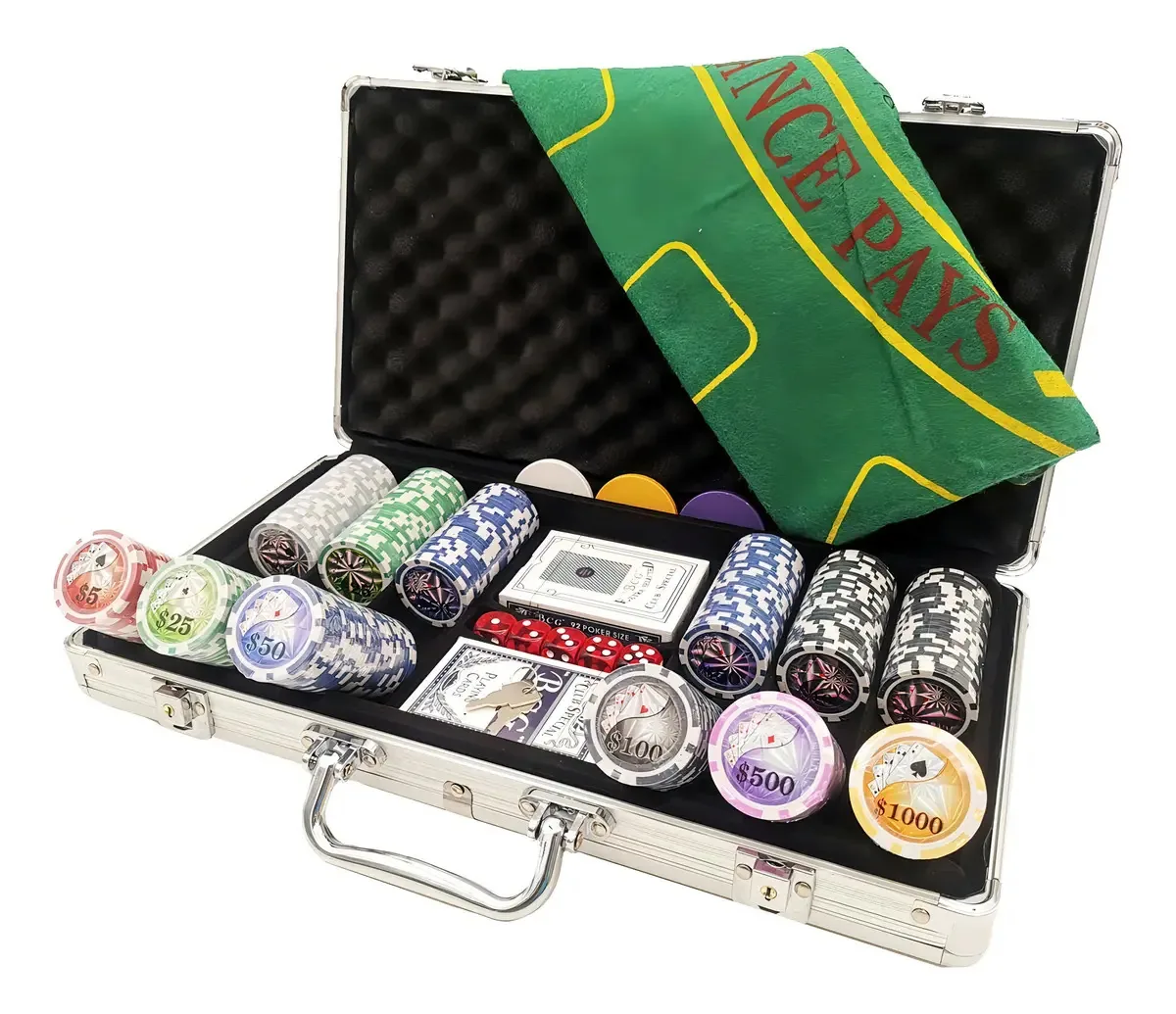 Maleta Poker LM 300 Fichas Acrílico Luxo 11,5g C/ Baralhos