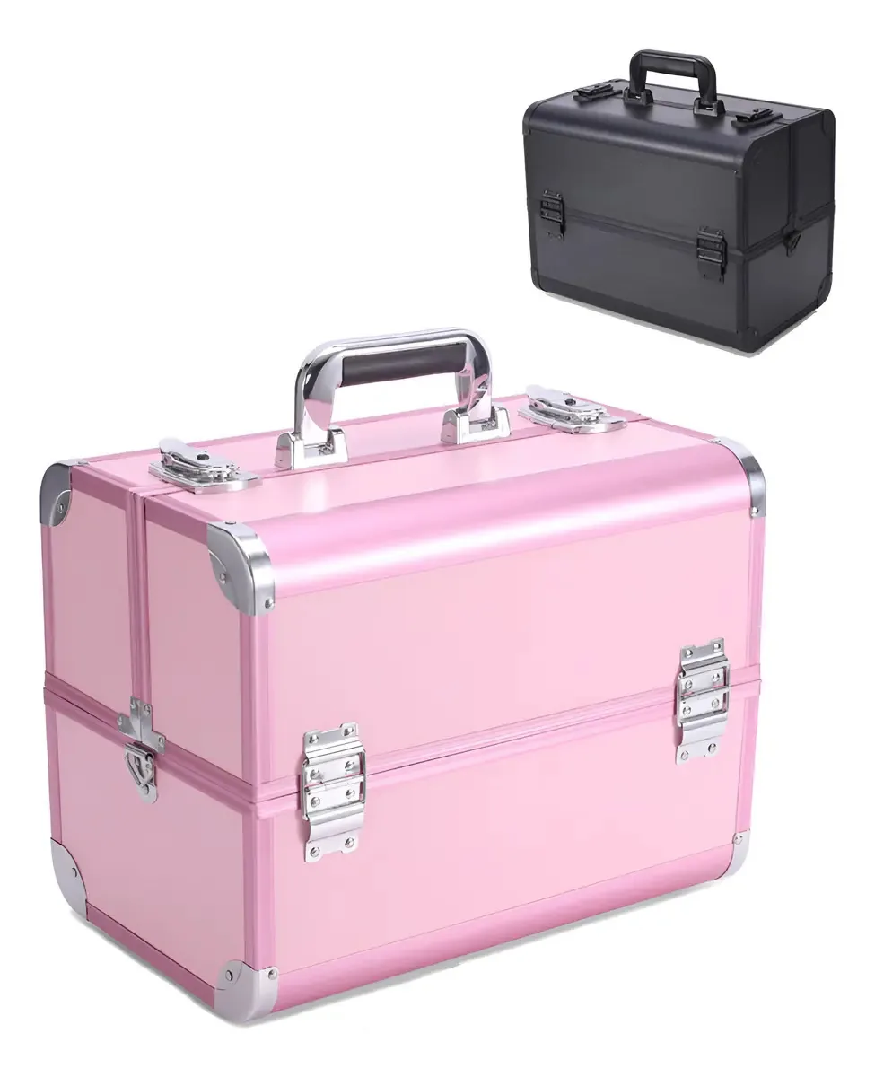 Maleta De Maquiagem Profissional Grande Vazia Cor Rosa