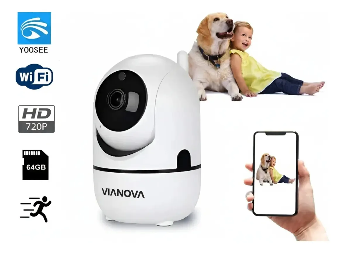 Câmera Segurança Babá Eletrônica Pet C/ Visão Noturna E Som Cor Branco vianova