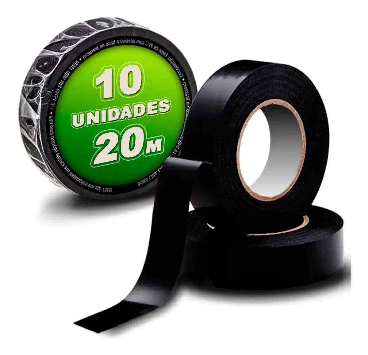 Kit 10 Fitas Isolantes 20 Metros Atacado Antichama Preta 20m