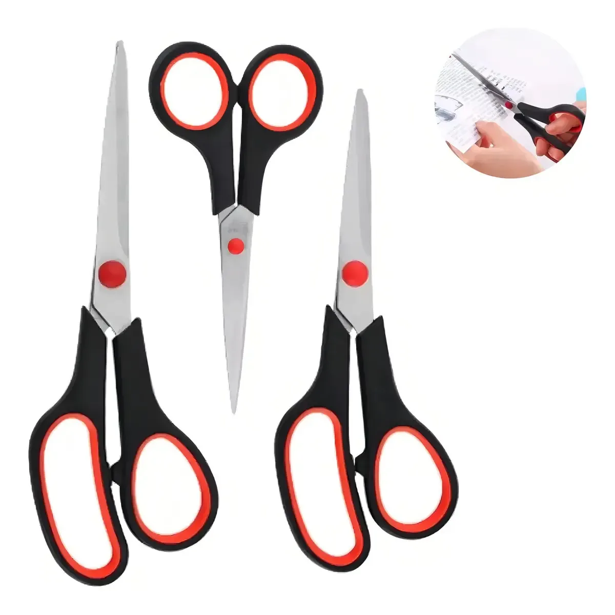 Kit 3 Tesouras Multiuso Casa Cozinha Costura Uso Geral Lâminas Afiadas Cabos Anatômicos Cor Preto Hair Trimmer