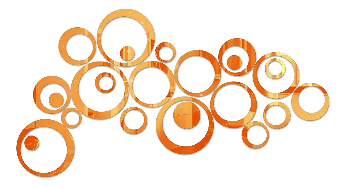 Anéis Círculo Espelho Decorativo Para Sala Quarto Banheiro Moldura Laranja