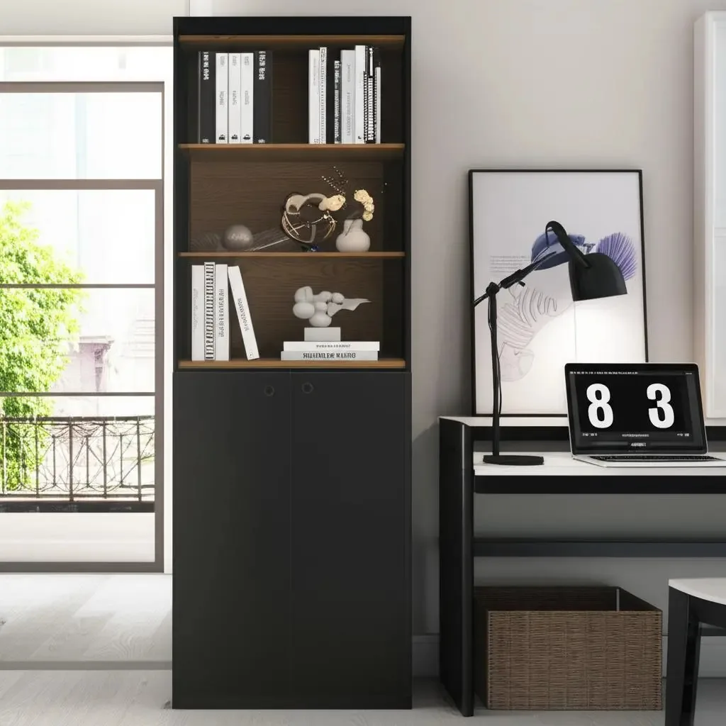 Estante Para Livros E Decoração Armario Organizador Escritorio Livreiro Com Portas E 5 Prateleiras Siena Luxo Preto Nature