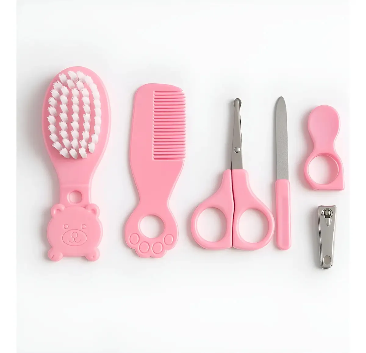 Kit Higiene Cuidados Para Bebê Completo 6 Pçs Escova Tesoura Cor Rosa