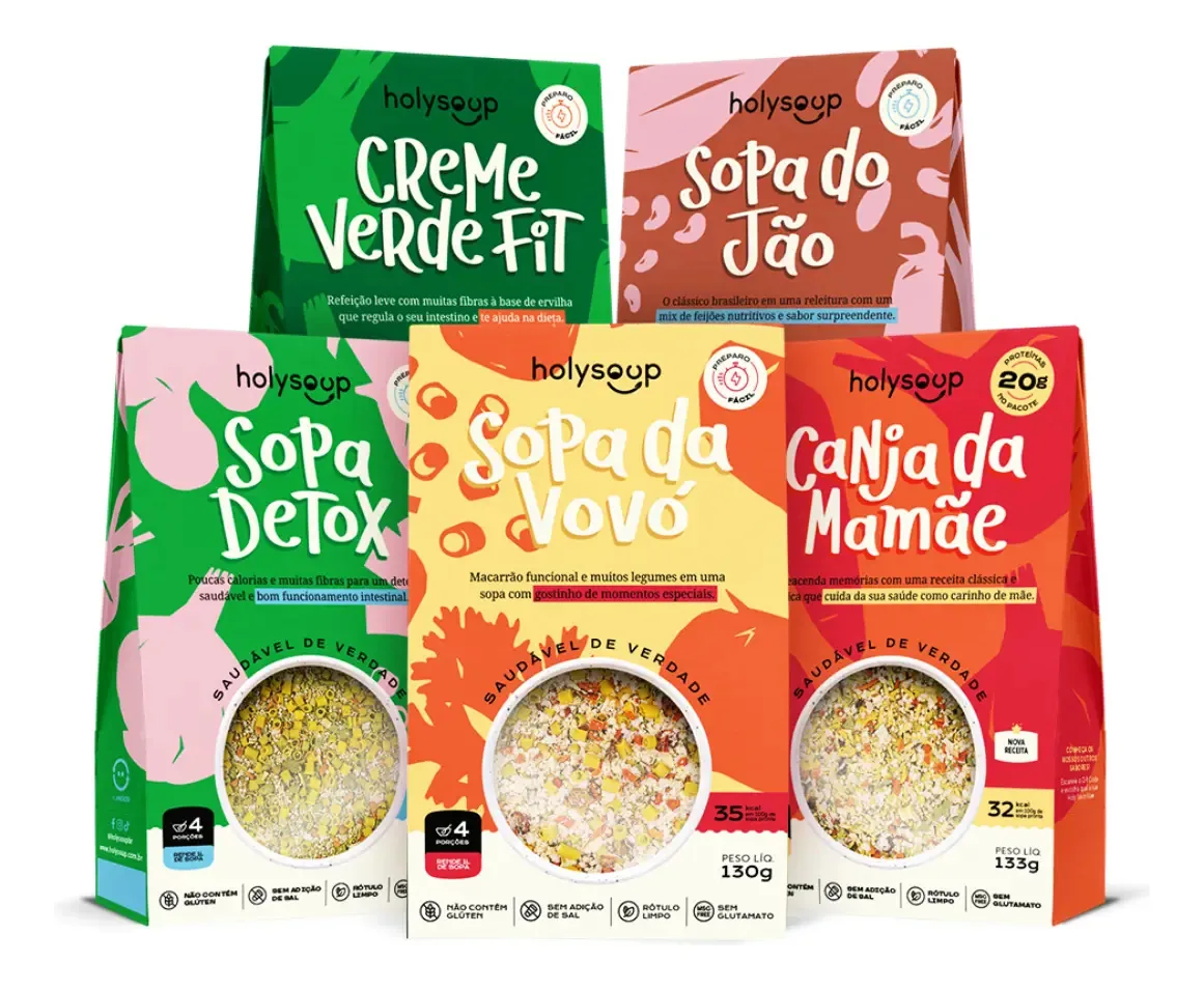 Kit com 5 Sopas e Cremes Instantâneos Holysoup sem Glúten