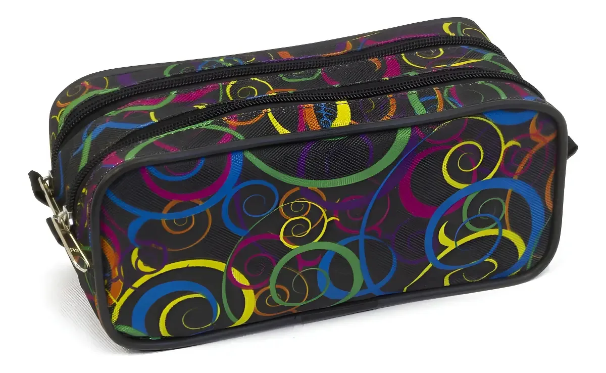 Estojo Escolar LS Bolsas com 2 Divisões e Círculos Coloridos