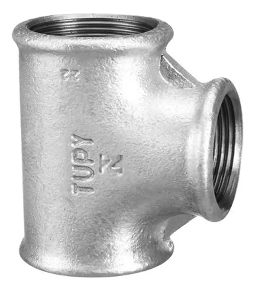 Tê de Redução Galvanizado Tupy de 1.1/2" x 1.1/4" para Encanamento