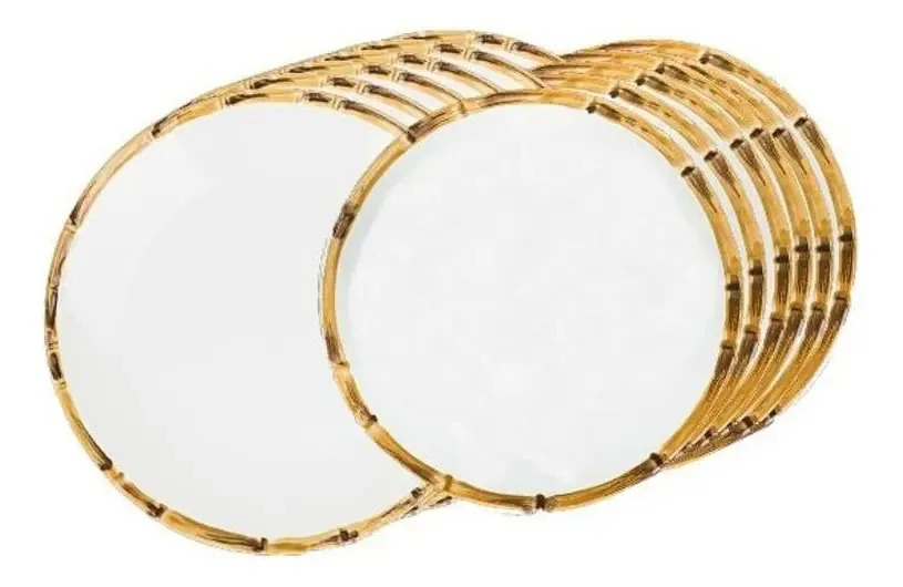 Kit 6 Pratos Rasos E 6 Pratos Sobremesa Bambu Scalla 1 Linha