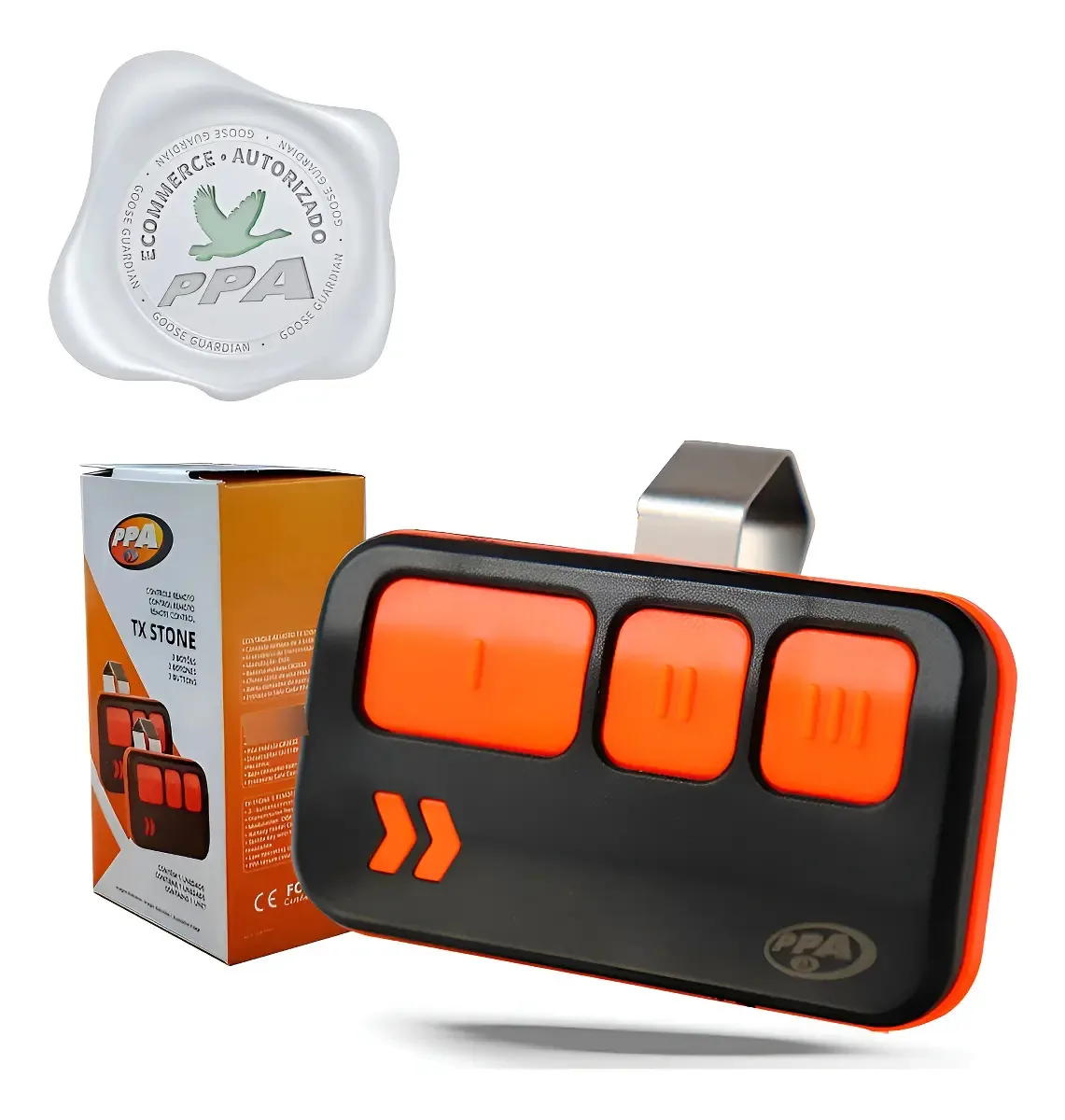 2 Controles Ppa Stone 3 Botões 433 Mhz Dupla Tecnologia Preto-laranja