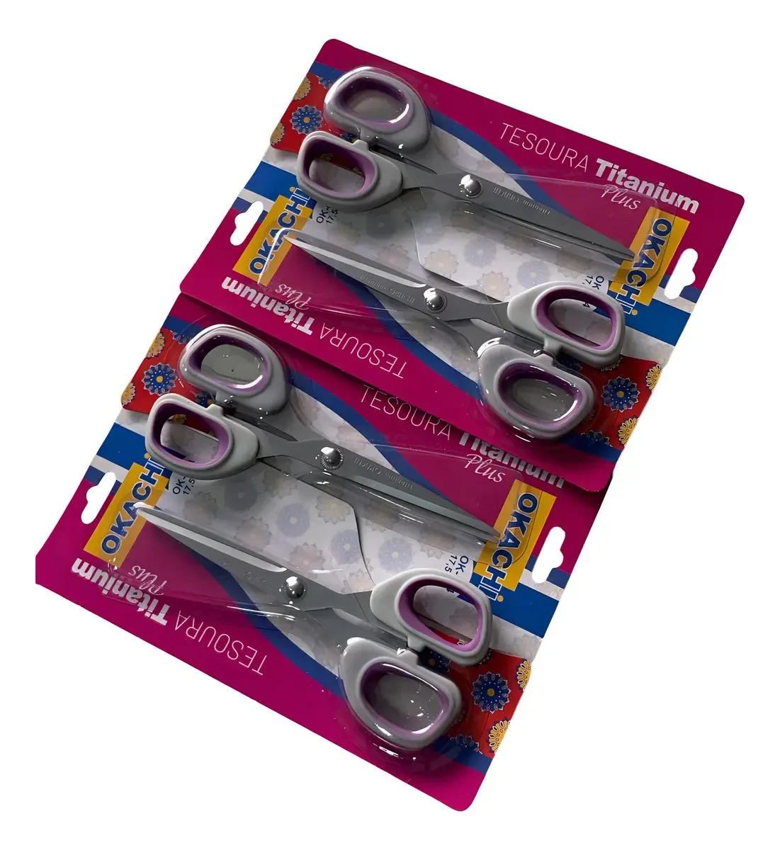 Kit 4 Tesouras Costura Okachi Lâmina Titanium 17,5cm Lilás