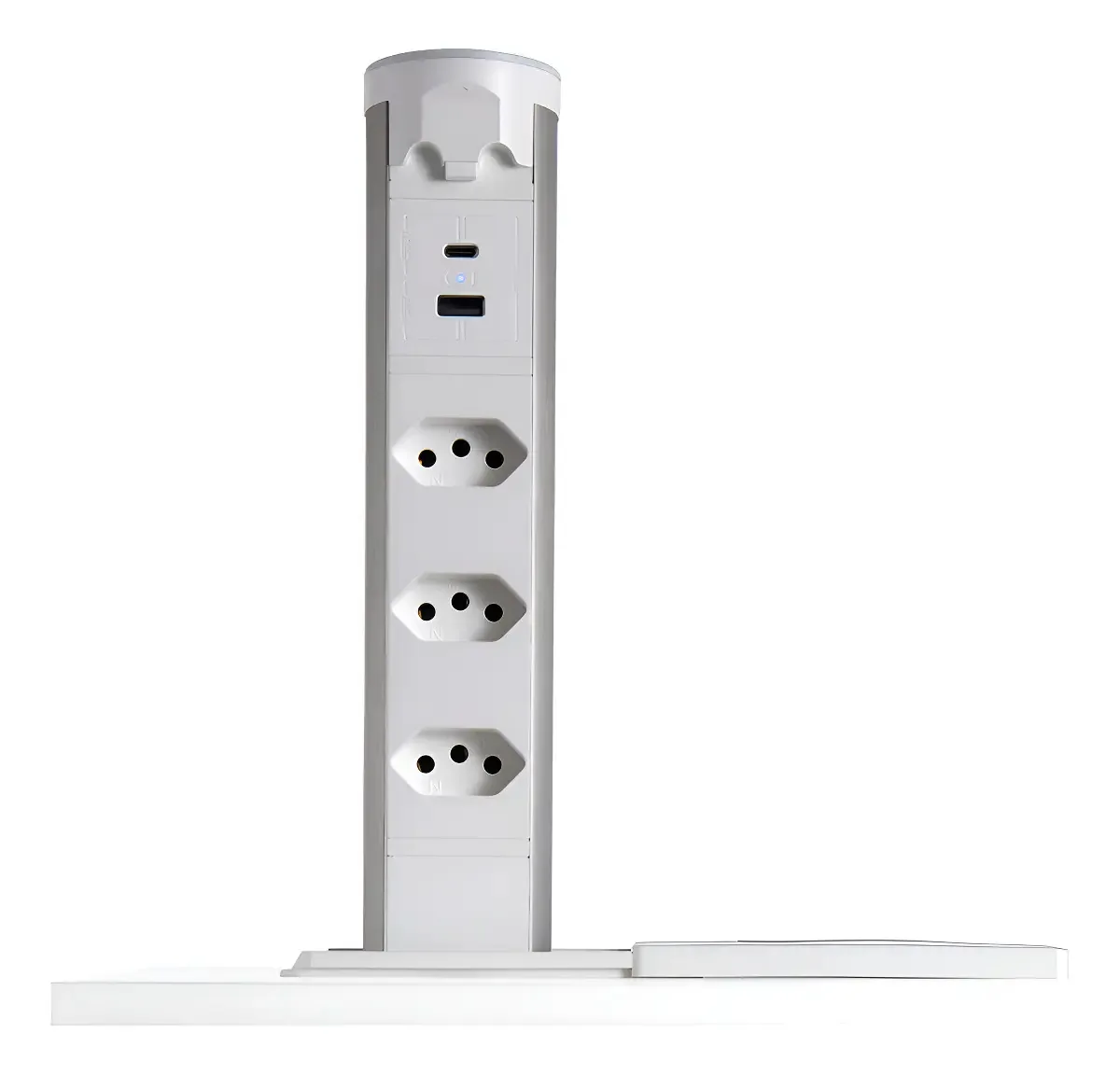 Torre Motorizada Multiplug 3 Tomadas + Usb A+c + Indução Cor Branco E Prata