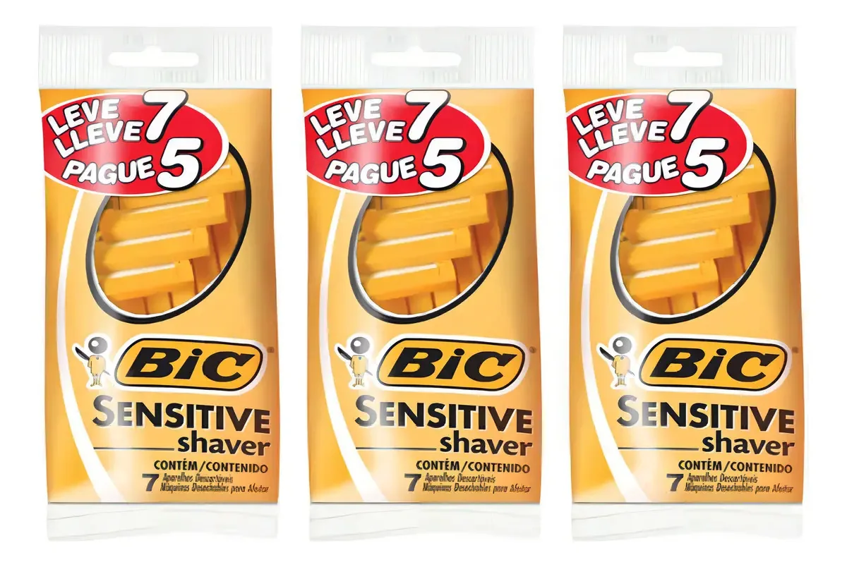 Aparelho De Barbear Bic L7 P5 Sensitive Shaver - Kit 3un
