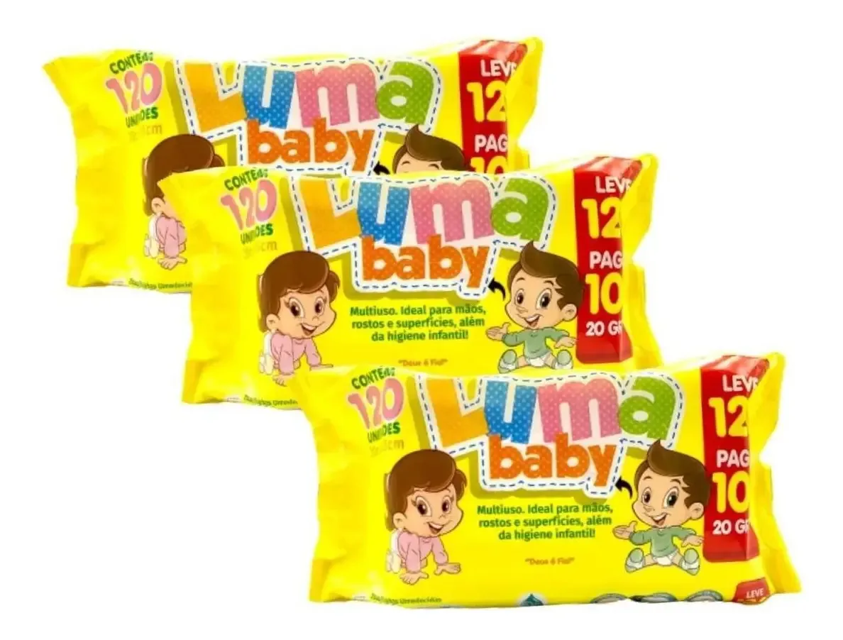 Kit Com 3 Toalhas Umedecidas Luma Baby 120 Unidades Cada