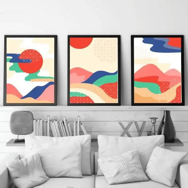 Kit 3 Quadros Abstratos Montanhas Multicoloridas