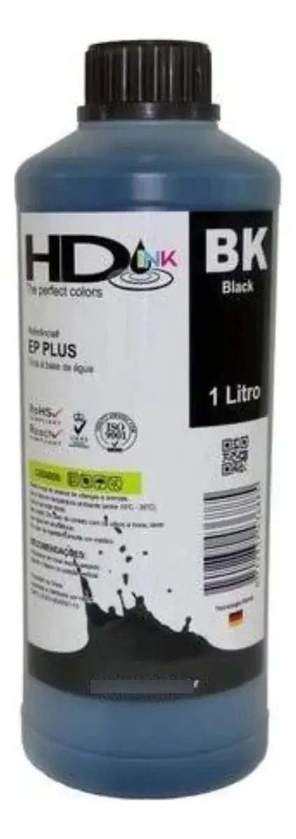 1 Litro Tinta Corante Para Impressora Com Bulk Ink Hdink Tinta Preto