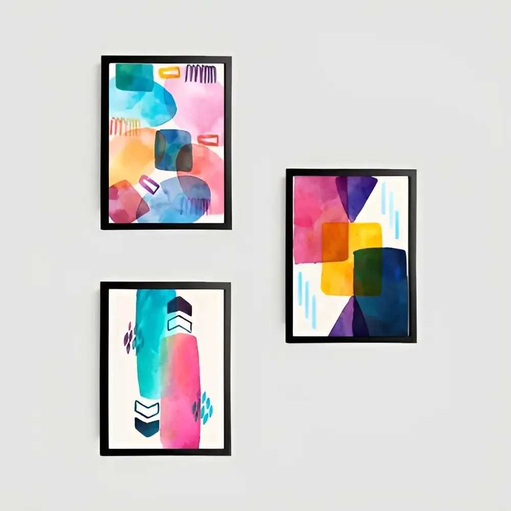 Kit 3 Quadros Abstratos Multicoloridos 24x18cm