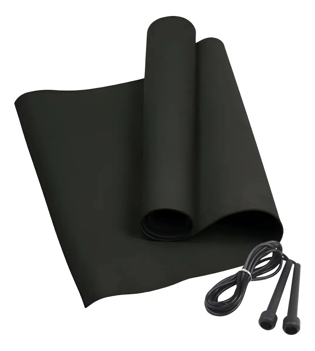 Kit Tapete EVA Cheers 120x50x0,5cm Preto + Corda Pular PVC