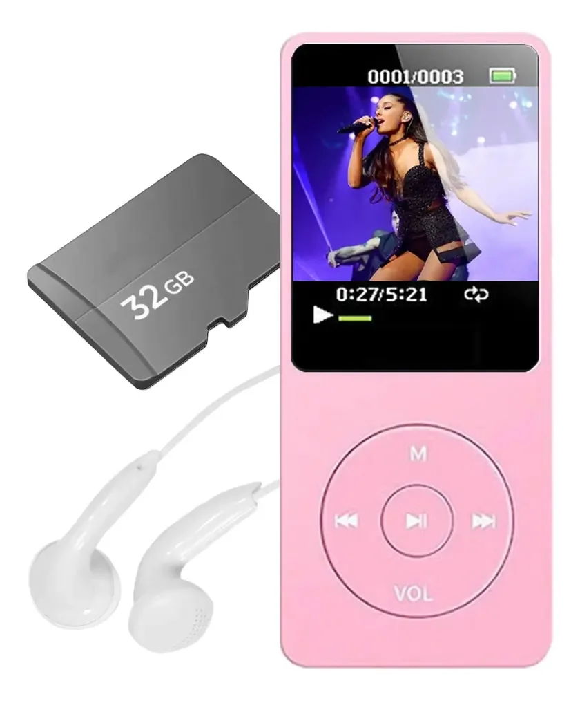 Mp3 Mp4 Player Leitor Música Academia + Fone + Cartão 32gb Cor Rosa