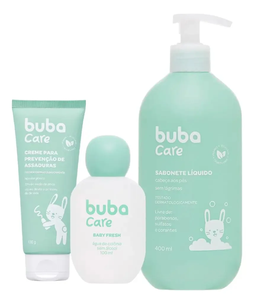 Kit Colônia Creme De Assaduras Sabonete Líquido Buba Care