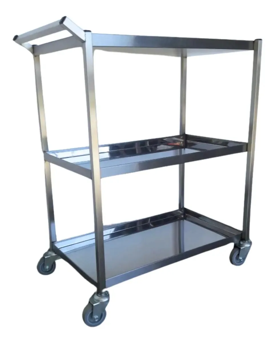 Carrinho De Serviço Auxiliar Industrial 3 Prateleiras Ideal Inox Para Bar Restaurante Hotel Clínica Indústria