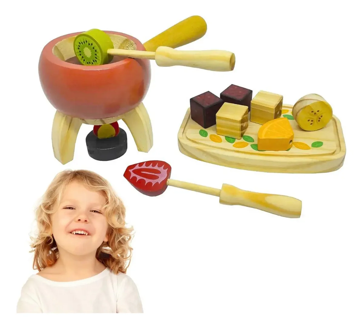 Alimento de Brinquedo Kit Fondue de Madeira NewArt