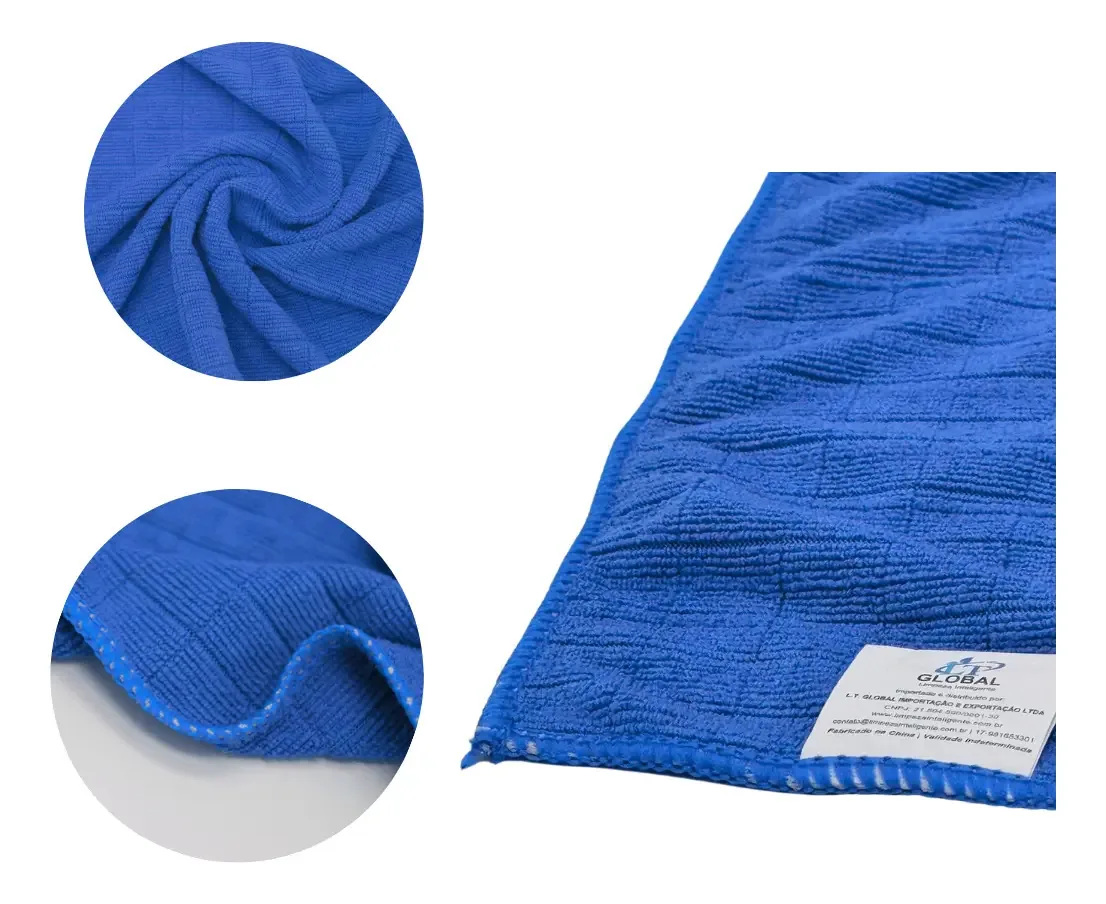 Kit 3 Panos De Chão Microfibra Limpeza Inteligente Azul 50x60cm