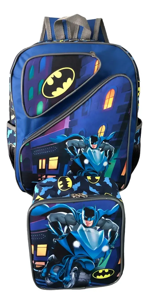 Mochila Infantil Batman Herói G Costas Meninos Lancheira Cor Preto Desenho Do Tecido M / L - Bia Costas G