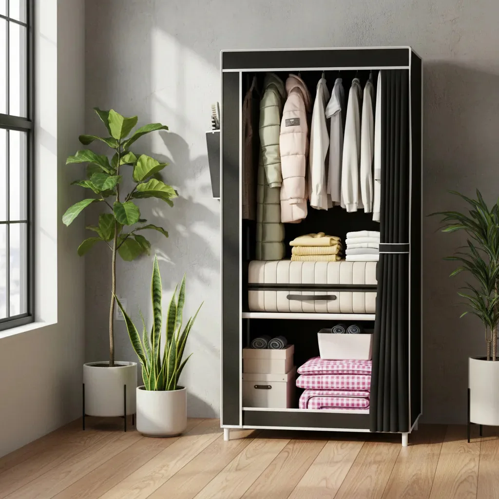 Guarda Roupa Dobrável Organizador Portátil Armario Multiuso* Cor Preto