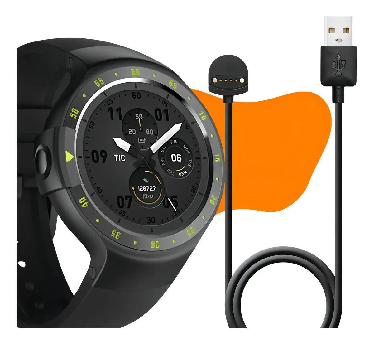 Cabo Carregador Smartwatch Usb Ticwatch E / S Cor Preto