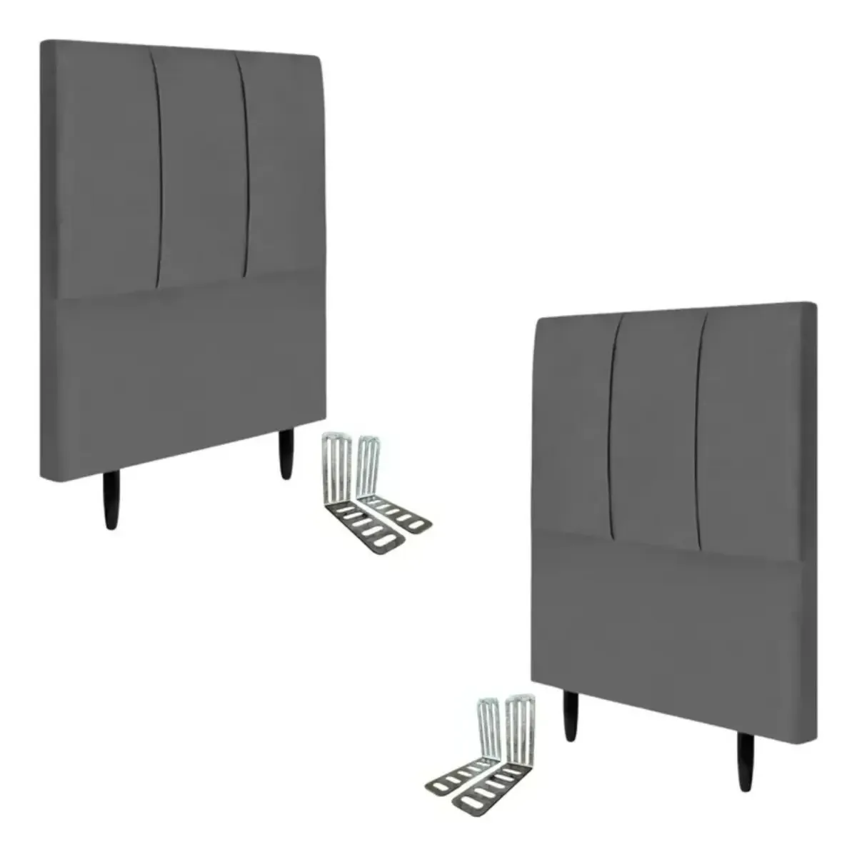 Kit 2 Cabeceiras Solteiro 90cm Slim Veludo Estofada Frames Cor Cinza-escuro