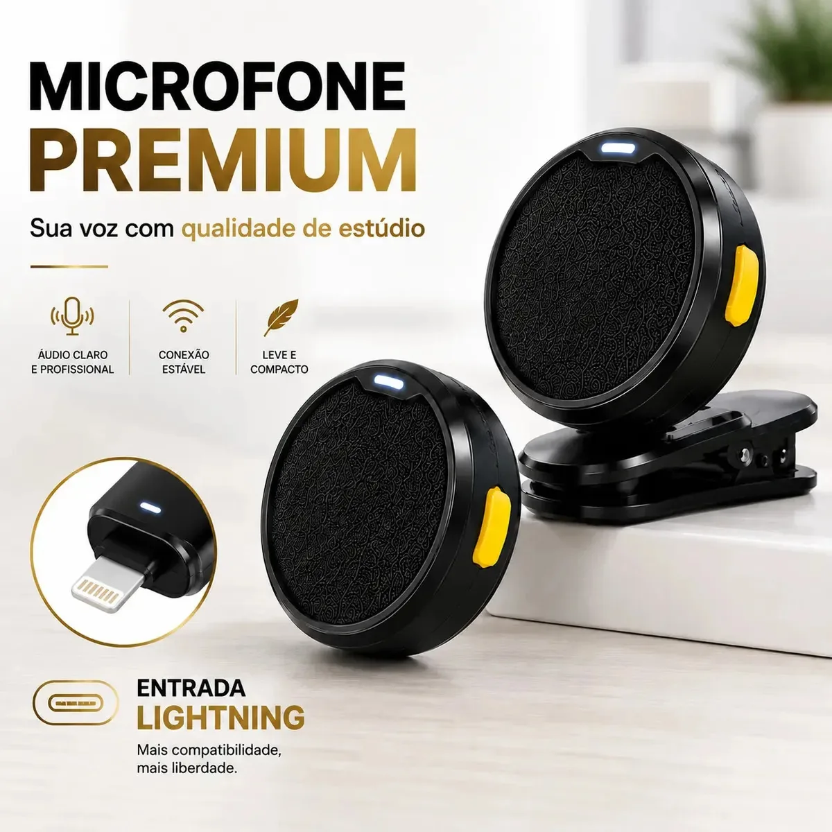 Pack 2 Microfones Lapela Sem Fio K9 para iPhone e Android