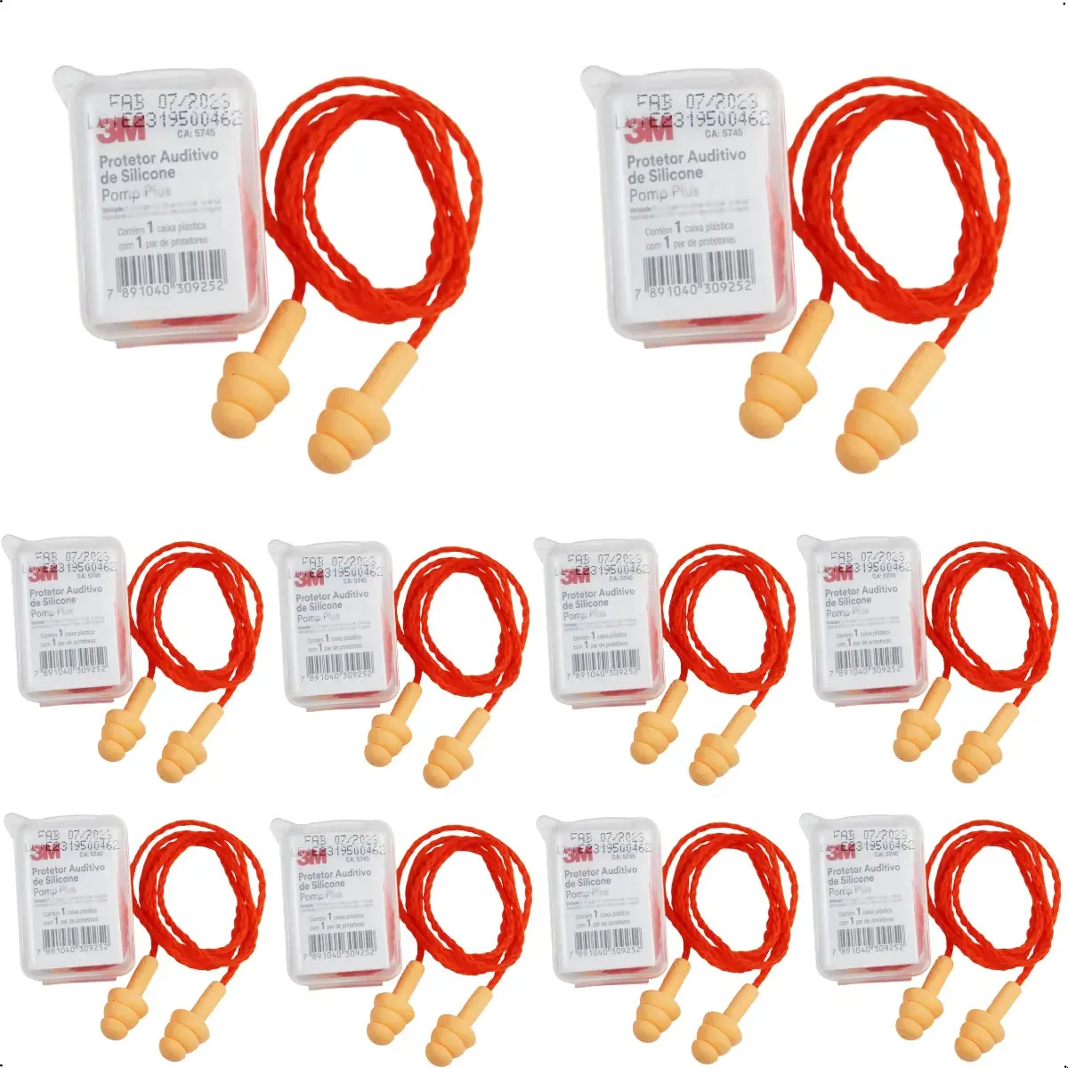 Protetor Auricular Silicone Ouvidos Abafador 3m - 10 Peças Cor Laranja