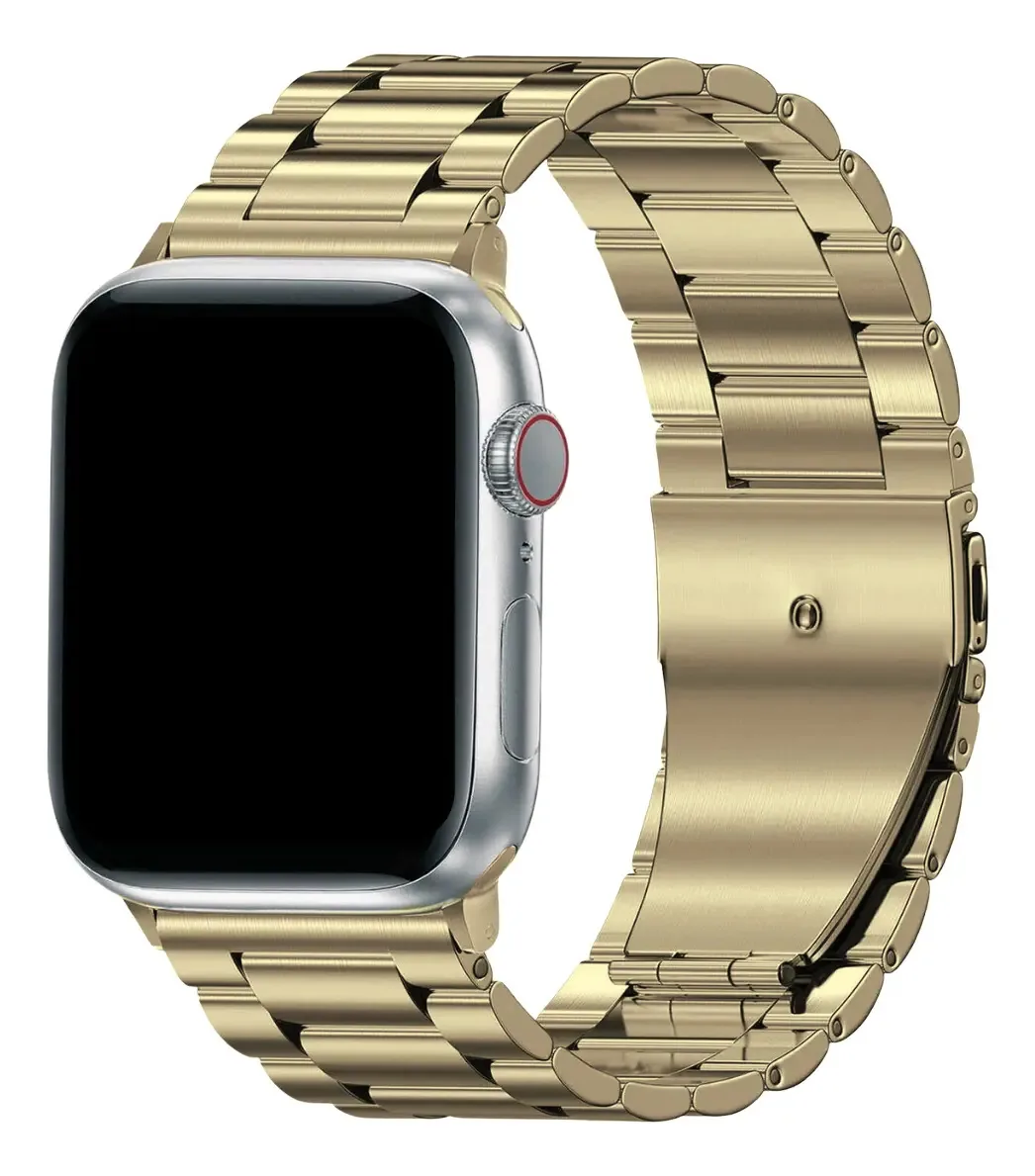 Pulseiras Aço 3 Elos Para Apple Watch Series 10 42mm 46 Cor Champagne