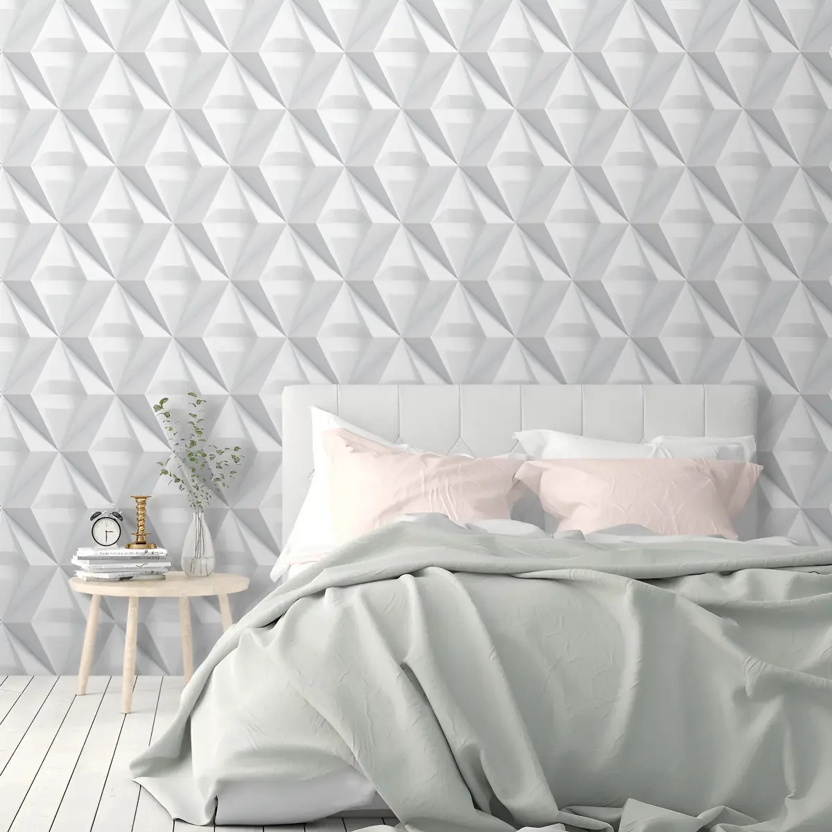 Adesivo Decorativo 3 Metros Papel Parede Geométrico Efeito 3d Cinza Branco Sala Quarto