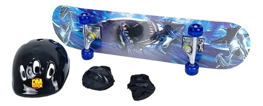 Skate Tubarão Infantil Completo + Kit Proteção - Dm Radical