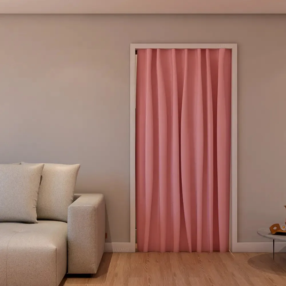 Kit Cortina Porta + Varão 1m Separação Ambiente Cortina Rosa + Varao Branco