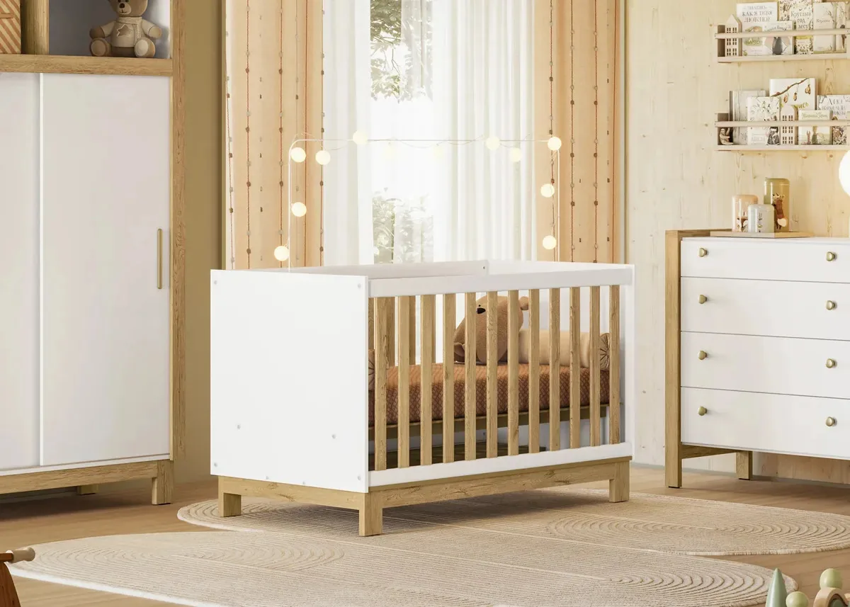 Berço Americano 2 Em 1 Vira Mini Cama Para Quarto Do Bebê Cor Branco Com Grade Nature - Blue Moby