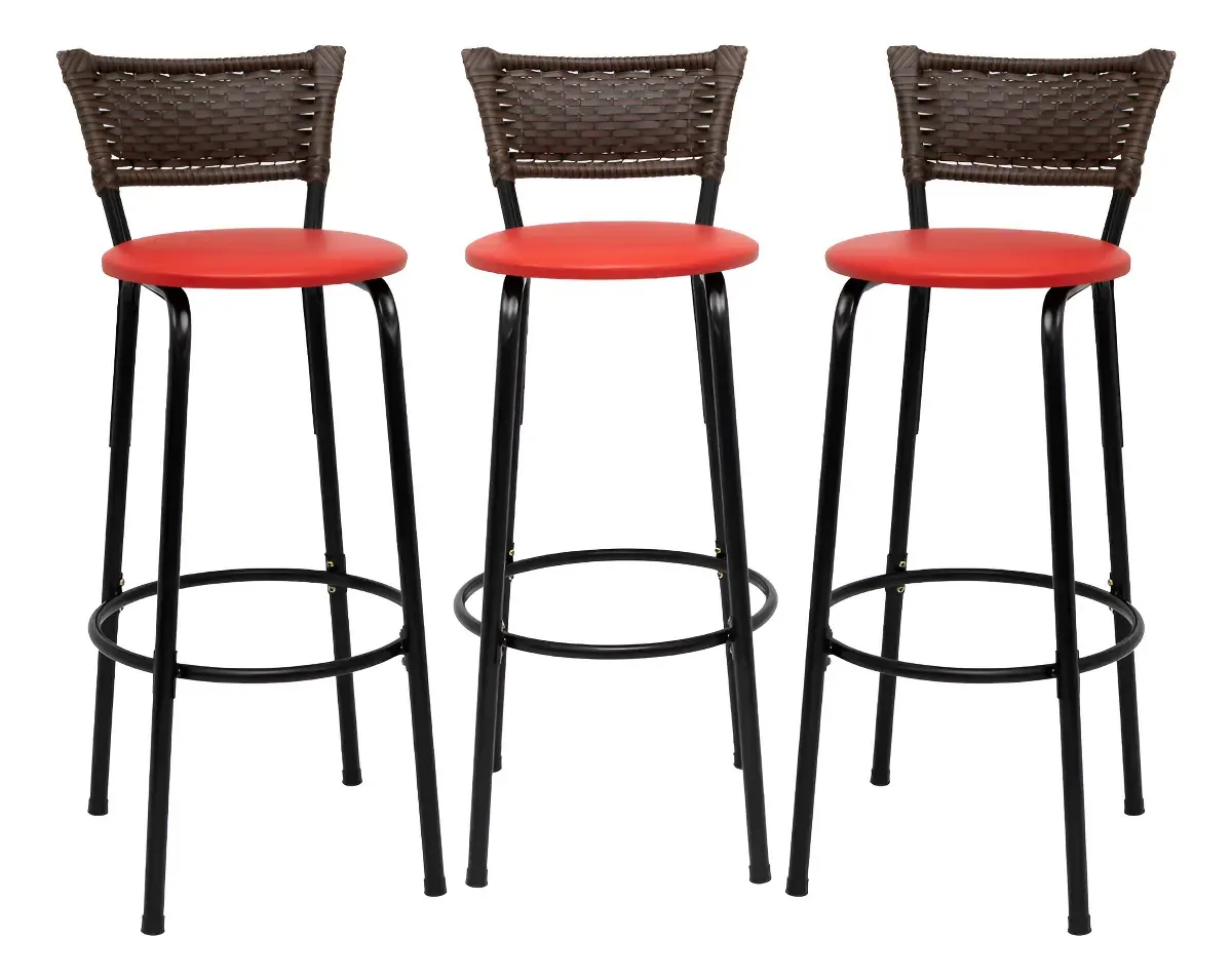 Banqueta Itagold Alta Preta 3 Unidades 90cm Gourmet Acabamento Da Estrutura Estrutura Preta Cor Vermelho