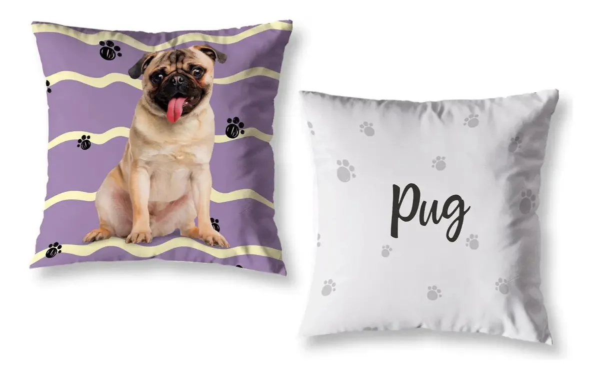 Kit 2 Almofadas Cheias Pug Pet Cachorro 40cm Quarto Sala