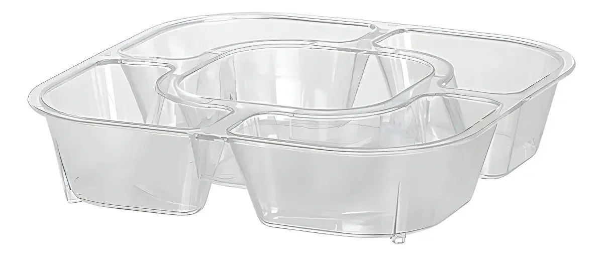 Kit 6 Petisqueiras Plástico Transparente 5 Divisórias Três Triângulos