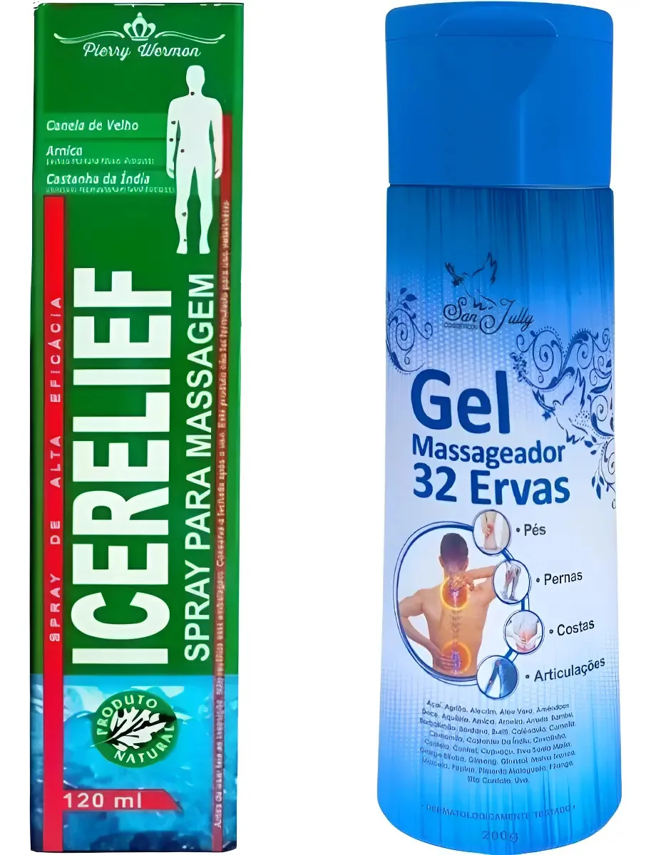 Kit Spray Massageador Icerelief + Gel 32 Ervas 200g