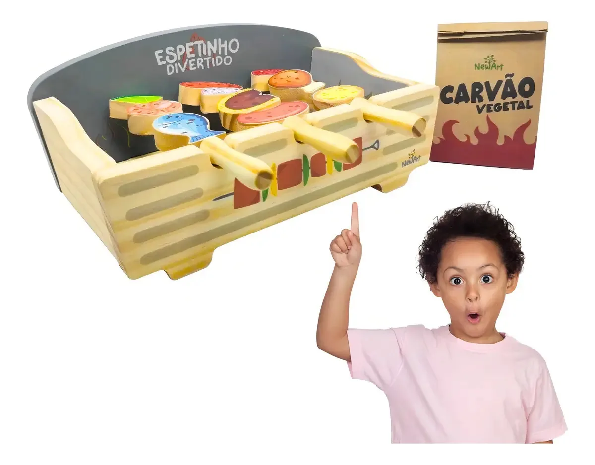 Brinquedo Em Madeira Kit Espetinhos Com Carvão Newart 382