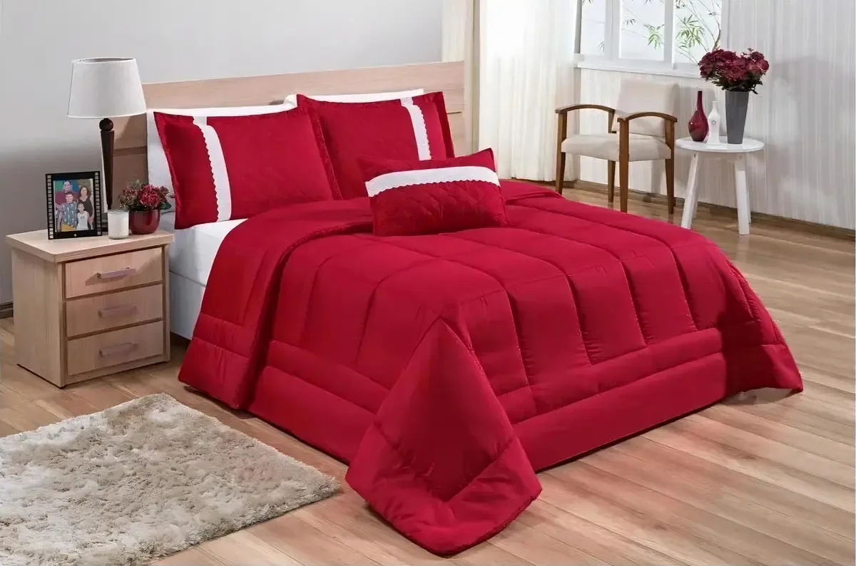 Edredom Cama Queen 4 Peças Oliveira Casa Laura Enxovais Vermelho Conjunto Roupa De Cama Box