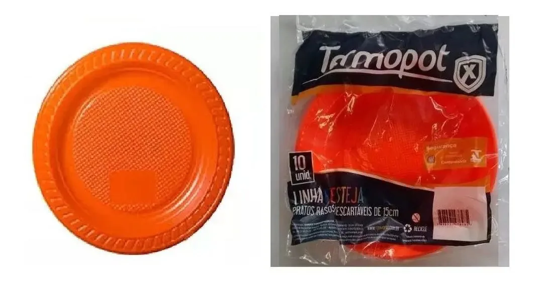 500 Pratos Descartáveis de Plástico Laranja Termopot 15"